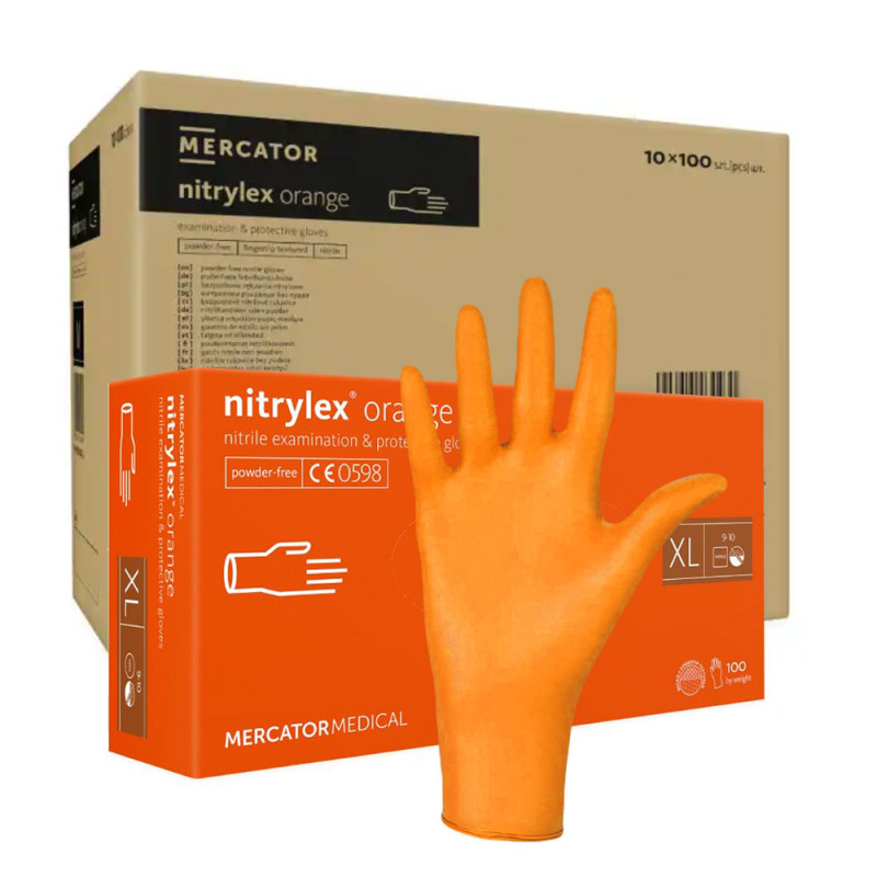 Rękawiczki nitrylowe XL pomarańczowe Mercator Nitrylex Orange 100sztuk karton 10op