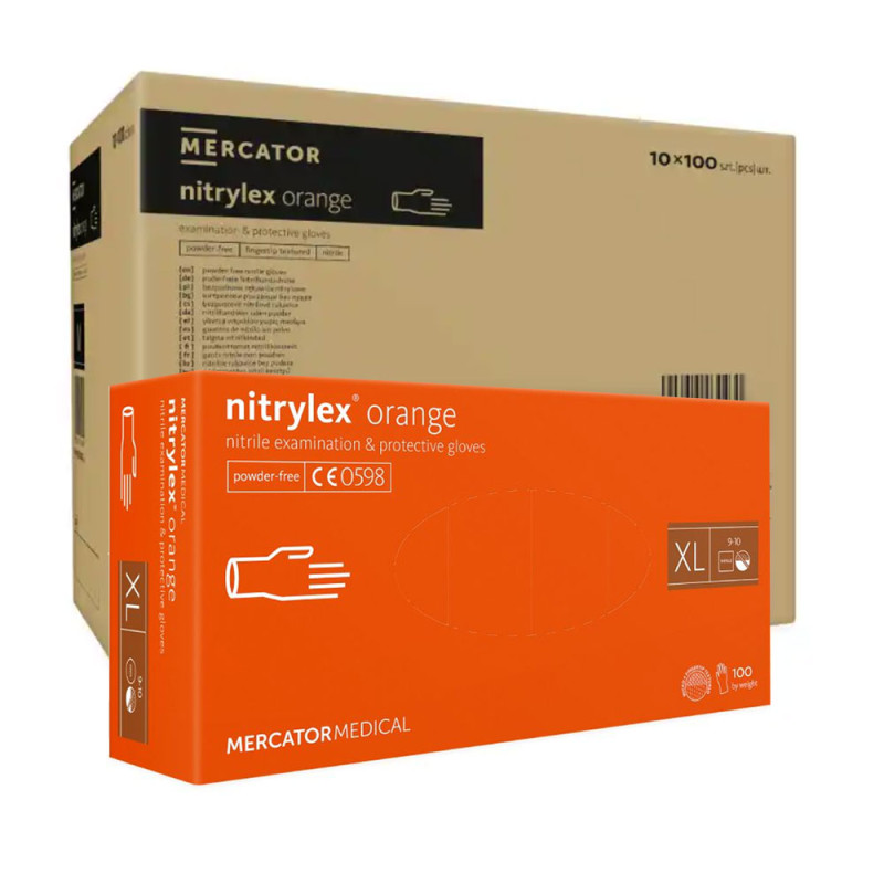 Rękawiczki nitrylowe XL pomarańczowe Mercator Nitrylex Orange 100sztuk karton 10op