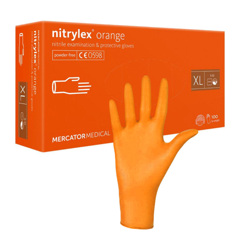 Rękawiczki nitrylowe XL pomarańczowe Mercator Nitrylex Orange 100sztuk karton 10op