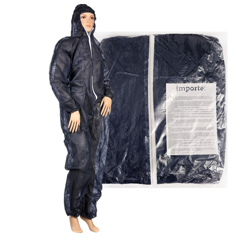 Kombinezon ochronny granatowy L włókninowy z kapturem 50szt