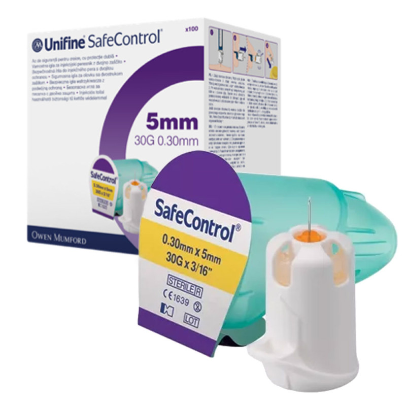 Igły do insuliny 30G 5mm x 0,30mm Unifine SafeControl aktywne bezpieczne igły insulinowe 100szt