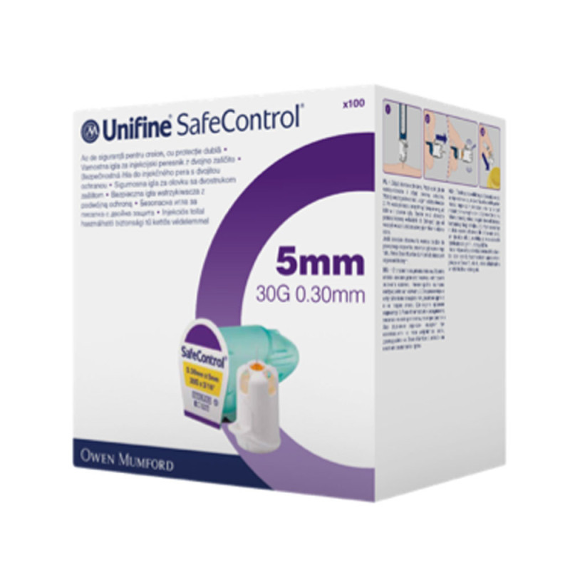 Igły do insuliny 30G 5mm x 0,30mm Unifine SafeControl aktywne bezpieczne igły insulinowe 100szt