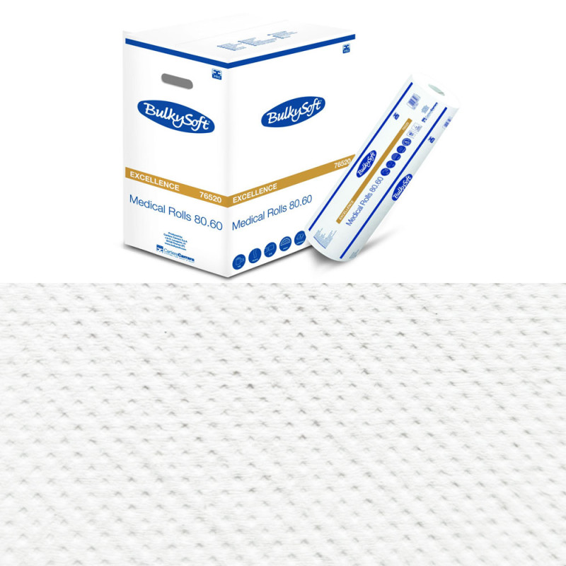 Podkład medyczny na rolce 60cm x 80m biały 17g BulkySoft Premium 6 rolek (1260odcinków 60cm x 34cm)