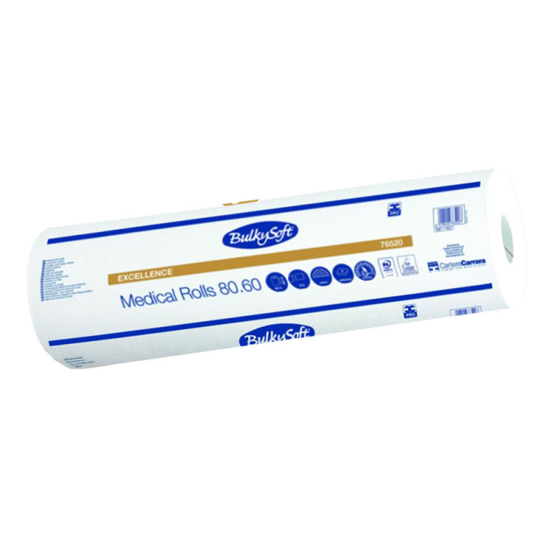 Podkład medyczny na rolce 60cm x 80m biały 17g BulkySoft Premium 6 rolek (1260odcinków 60cm x 34cm)