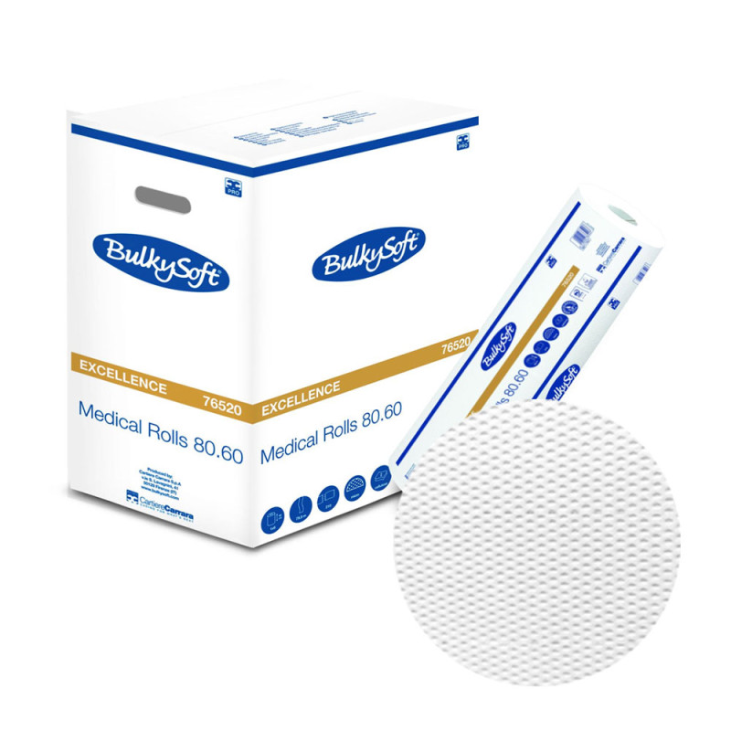 Podkład medyczny na rolce 60cm x 80m biały 17g BulkySoft Premium 6 rolek (1260odcinków 60cm x 34cm)