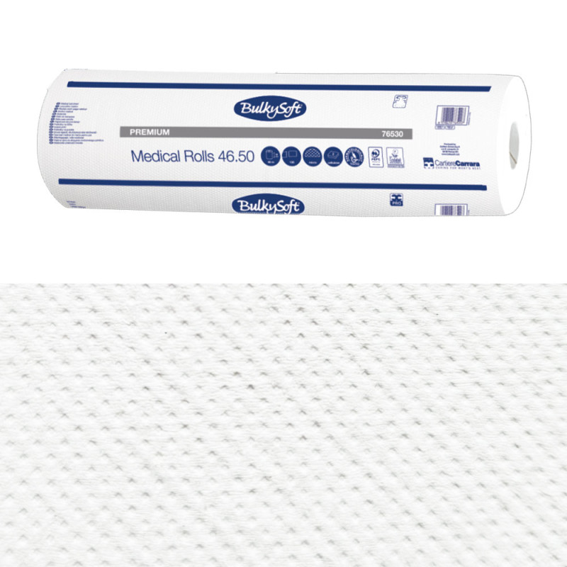 Podkład medyczny na rolce 50cm x 46m biały 17g BulkySoft Premium 1 rolka (135odcinków 50cm x 34cm)