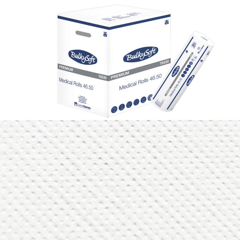 Podkład medyczny na rolce 50cm x 46m biały 17g BulkySoft Premium 9 rolek (1215odcinków 50cm x 34cm)
