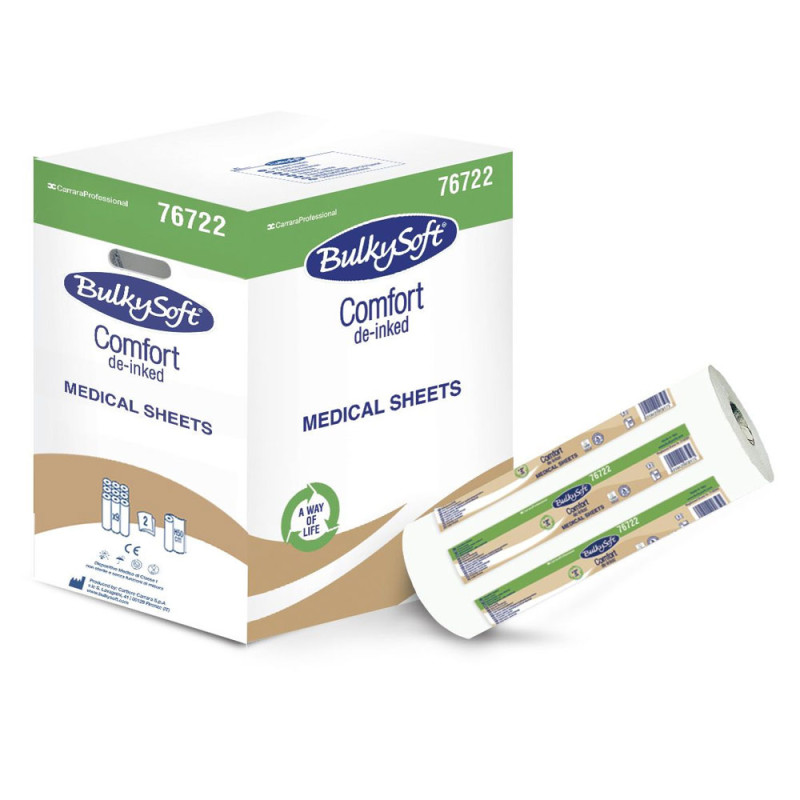 Podkład medyczny na rolce 50cm x 46m biały 17g BulkySoft Comfort De-Inked 9 rolek (1215odcinków 50cm x 34cm)