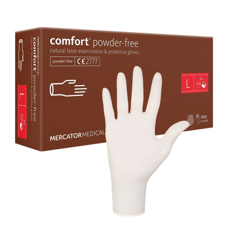 Rękawiczki lateksowe L Mercator Latex Comfort powder-free bezpudrowe 100szt