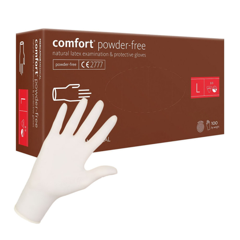 Rękawiczki lateksowe L Mercator Latex Comfort powder-free bezpudrowe 100szt