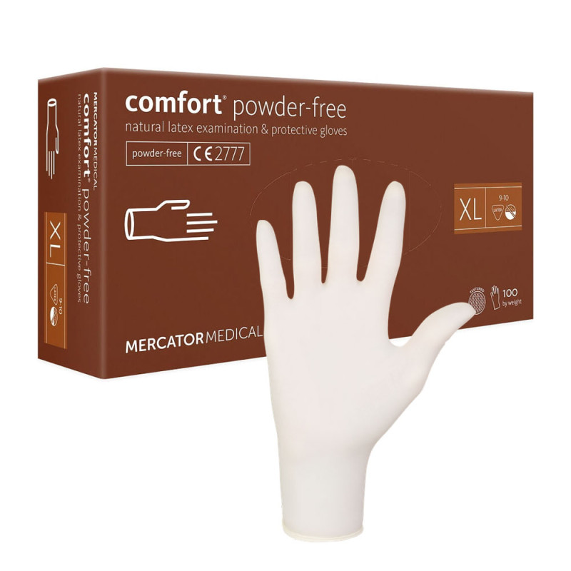 Rękawiczki lateksowe XL Mercator Latex Comfort powder-free bezpudrowe 100szt