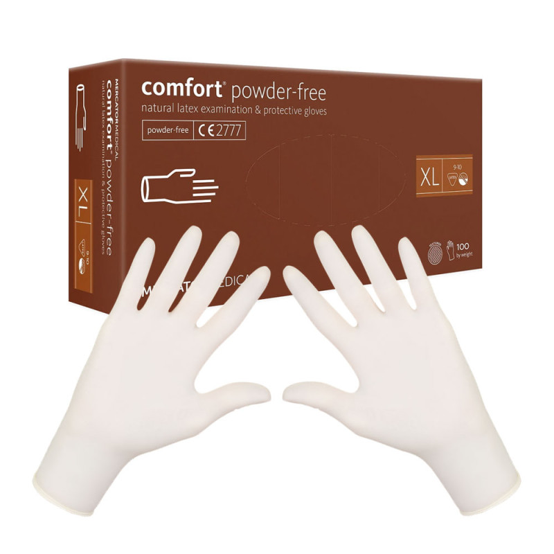 Rękawiczki lateksowe XL Mercator Latex Comfort powder-free bezpudrowe 100szt