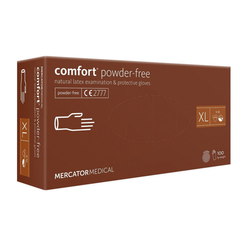 Rękawiczki lateksowe XL Mercator Latex Comfort powder-free bezpudrowe 100szt karton 10op