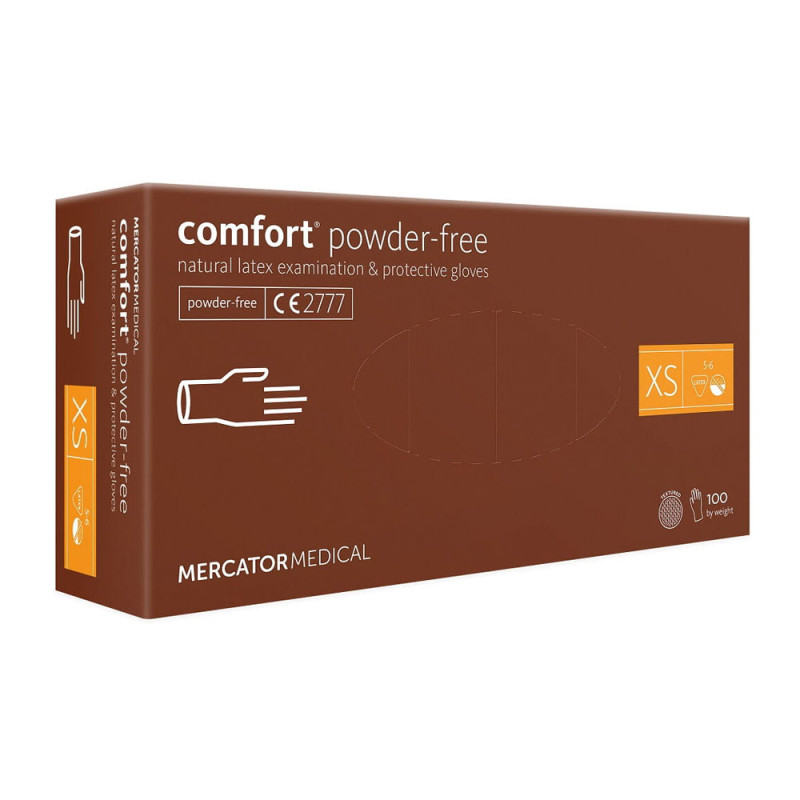 Rękawiczki lateksowe XS Mercator Latex Comfort powder-free bezpudrowe 100szt karton 10op