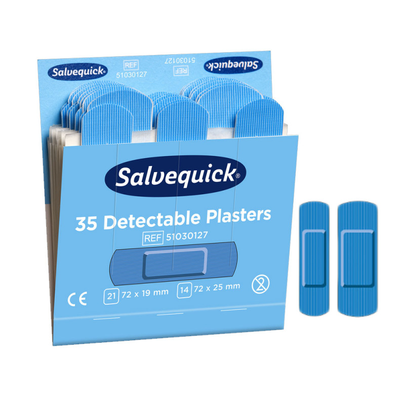 Niebieskie plastry wykrywalne Cederroth Salvequick dwa rozmiary 35 szt