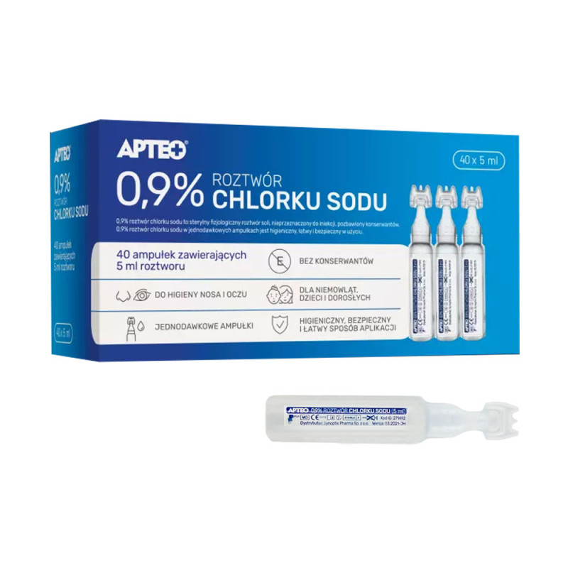 Sól fizjologiczna do oka nosa inhalacji NaCl 0,9% roztwór do irygacji 5ml x 40szt