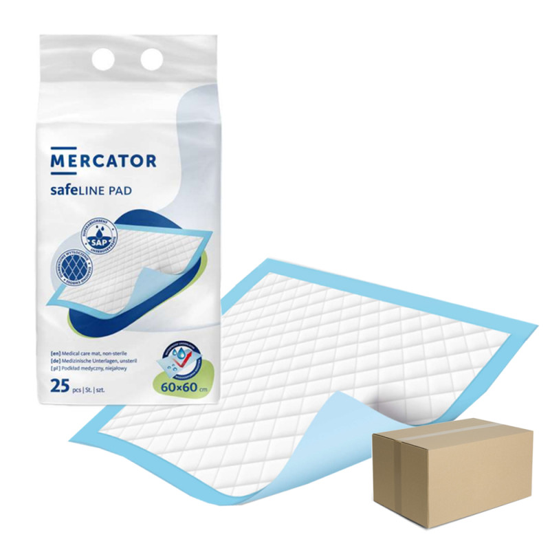 Podkład chłonny na łóżko 60cm x 60cm Safeline Pad 1092ml 25szt x 6 op