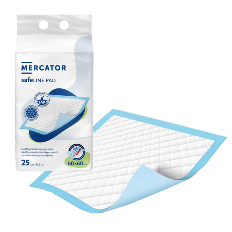 Podkład chłonny na łóżko 60cm x 60cm Safeline Pad 1092ml 25szt x 6 op