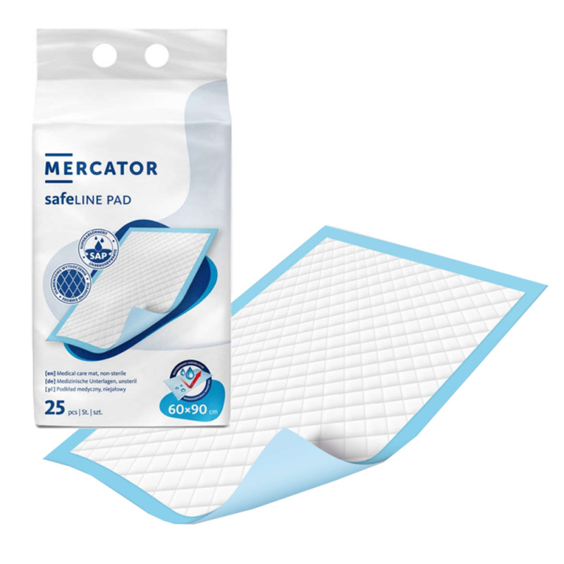 Podkład chłonny na łóżko 60cm x 90cm Safeline Pad 1168ml 25szt x 6 op