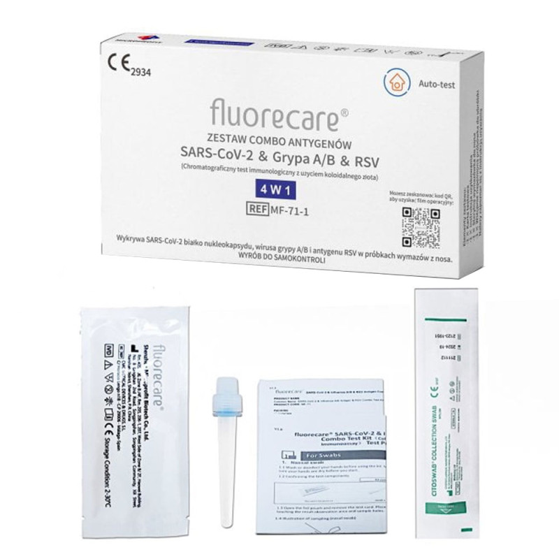 Fluorecare test combo 4w1 wymazowy test na RSV grypa A grypa B sars-cov do samokontroli 50szt