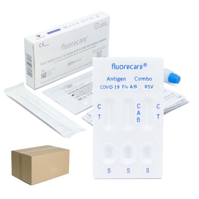 Fluorecare test combo 4w1 wymazowy test na RSV grypa A grypa B sars-cov do samokontroli 100szt