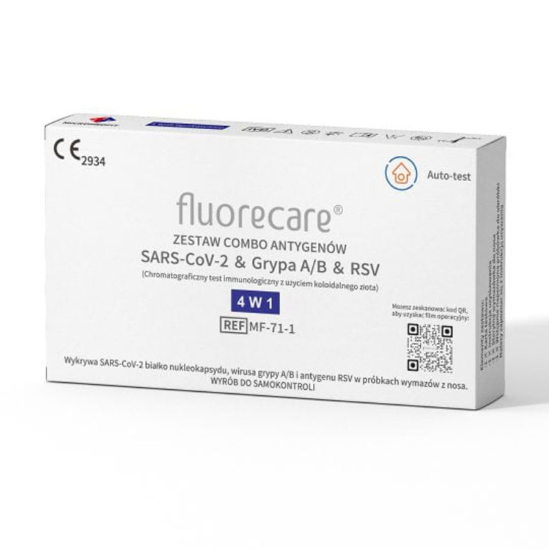 Fluorecare test combo 4w1 wymazowy test na RSV grypa A grypa B sars-cov do samokontroli 100szt