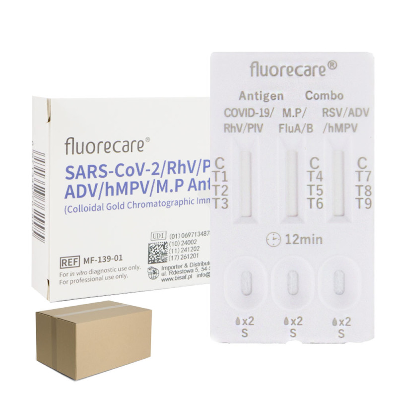 Combo test fluorecare 9w1 grypa A+B / hMPV / SARS-COV / RSV / ADV / RhV / PIV / Mycoplasma 100szt