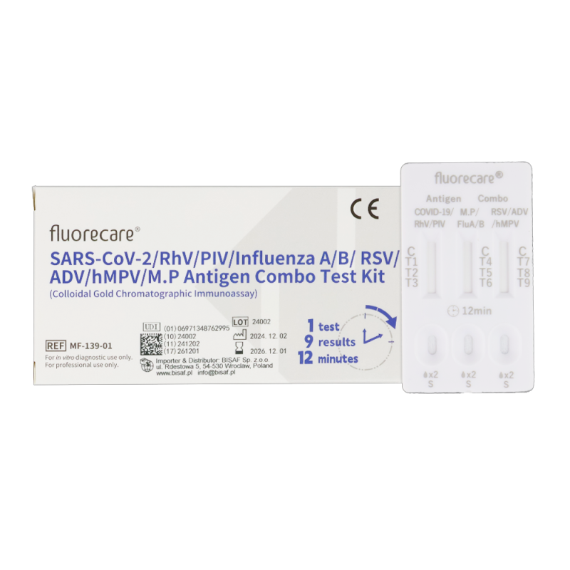 Combo test fluorecare 9w1 grypa A+B / hMPV / SARS-COV / RSV / ADV / RhV / PIV / Mycoplasma 100szt