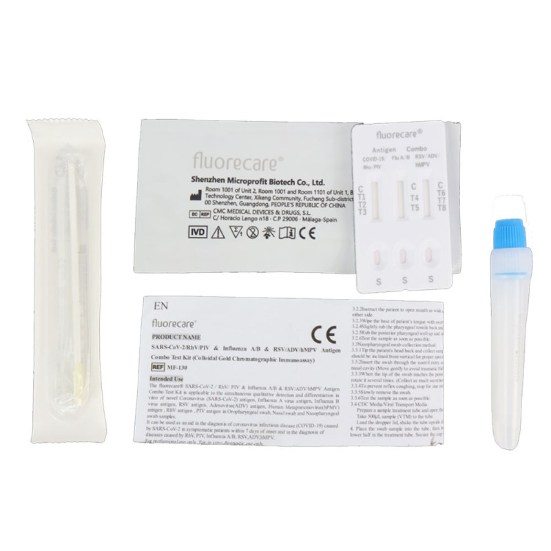 Combo test 8w1 na grypa A / grypa B / SARS-COV / RSV / RhV / PIV / ADV / hMPV 100szt