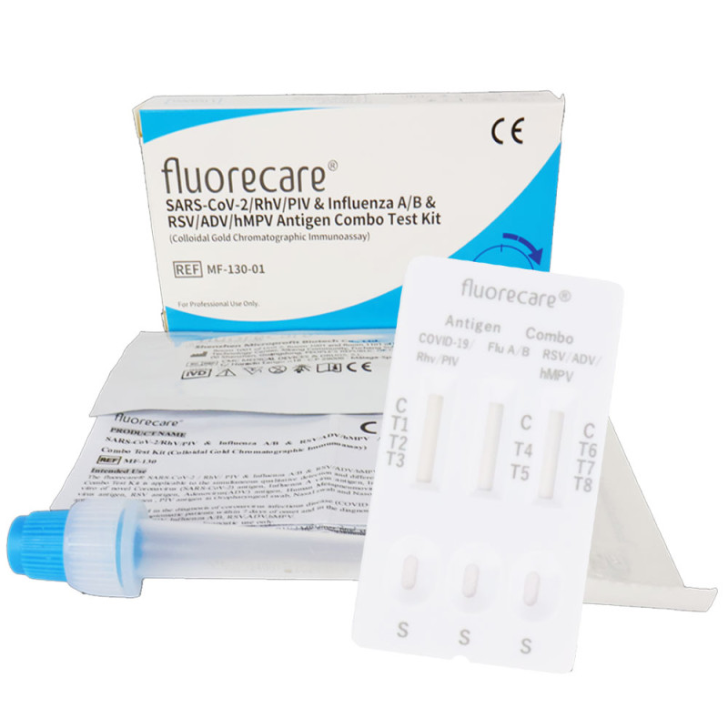 Combo test 8w1 na grypa A / grypa B / SARS-COV / RSV / RhV / PIV / ADV / hMPV 100szt