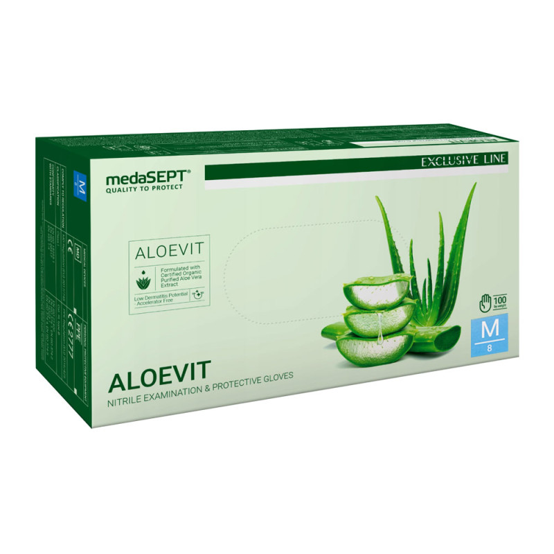 Rękawiczki nitrylowe M zielone z aloesem Aloevit medaSEPT 100sztuk