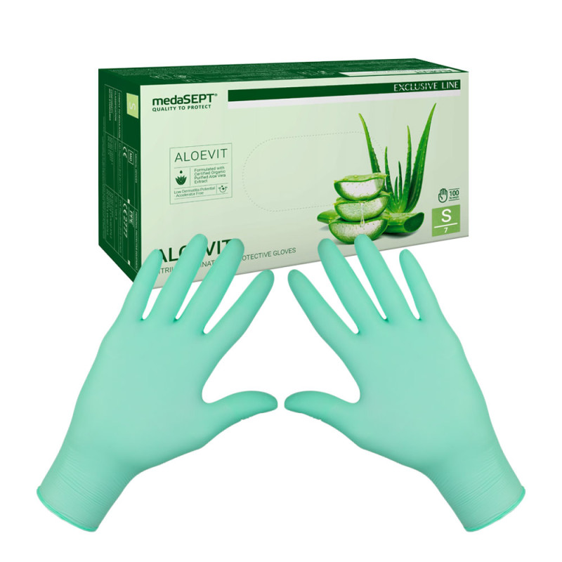 Rękawiczki nitrylowe S zielone z aloesem Aloevit medaSEPT 100sztuk