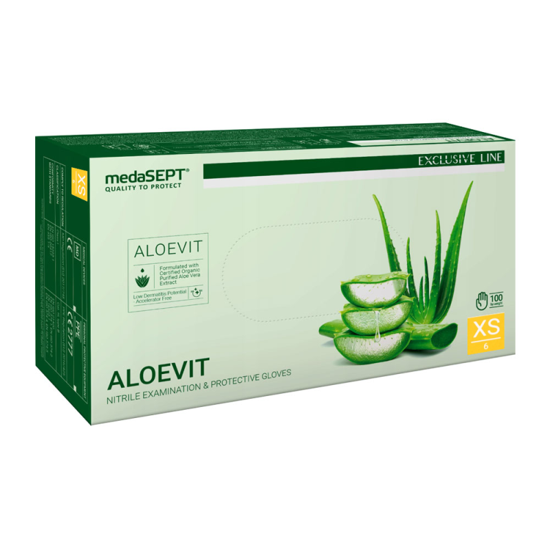 Rękawiczki nitrylowe XS zielone z aloesem Aloevit medaSEPT 100sztuk karton 10op