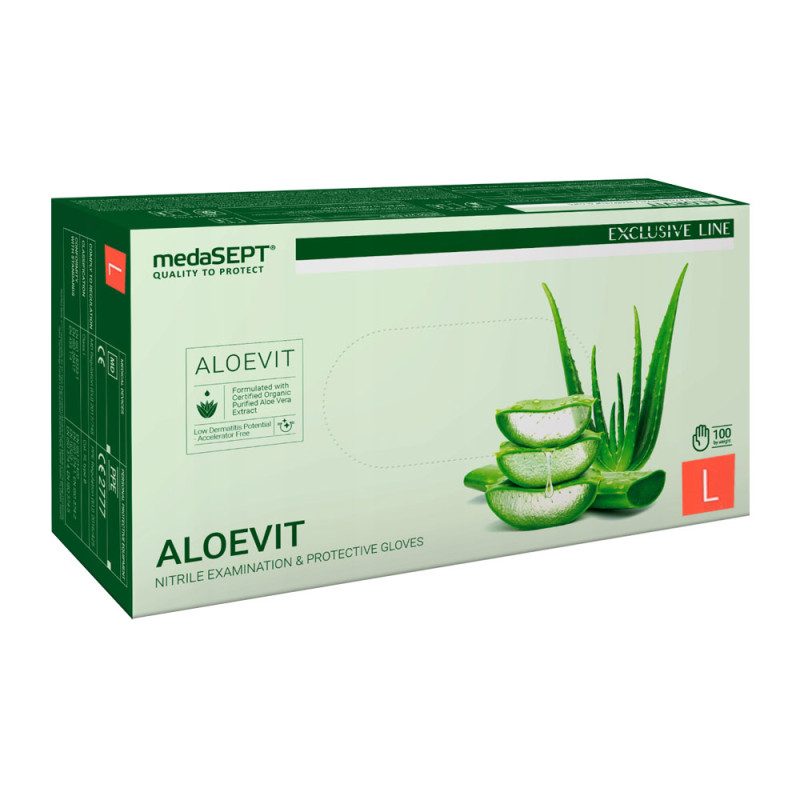 Rękawiczki nitrylowe L zielone z aloesem Aloevit medaSEPT 100sztuk