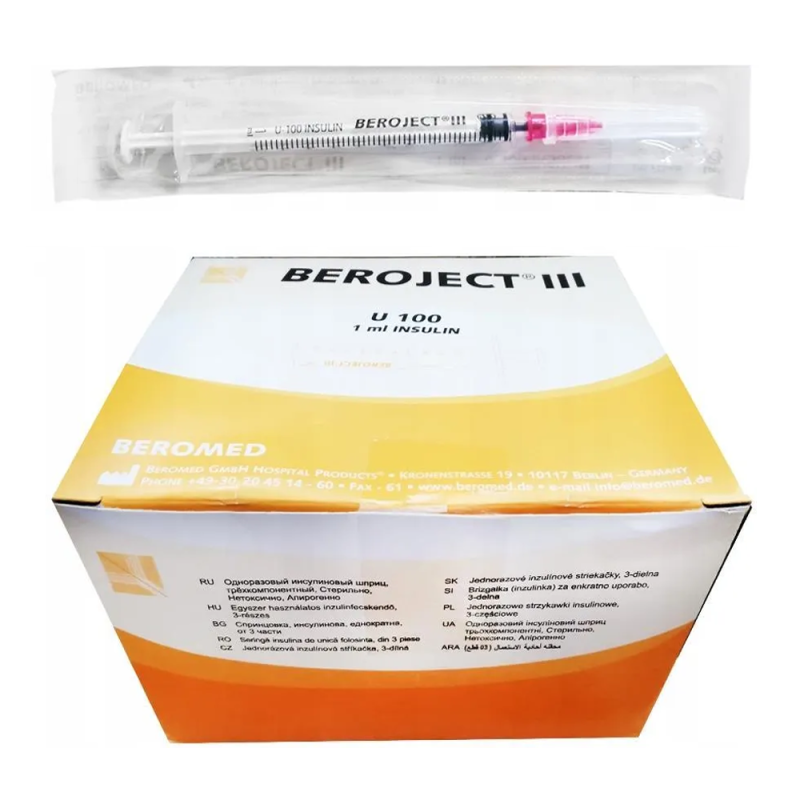 Strzykawka insulinowa z wymienną igłą 1ml U-100 G30 (0,3x8) 100 szt