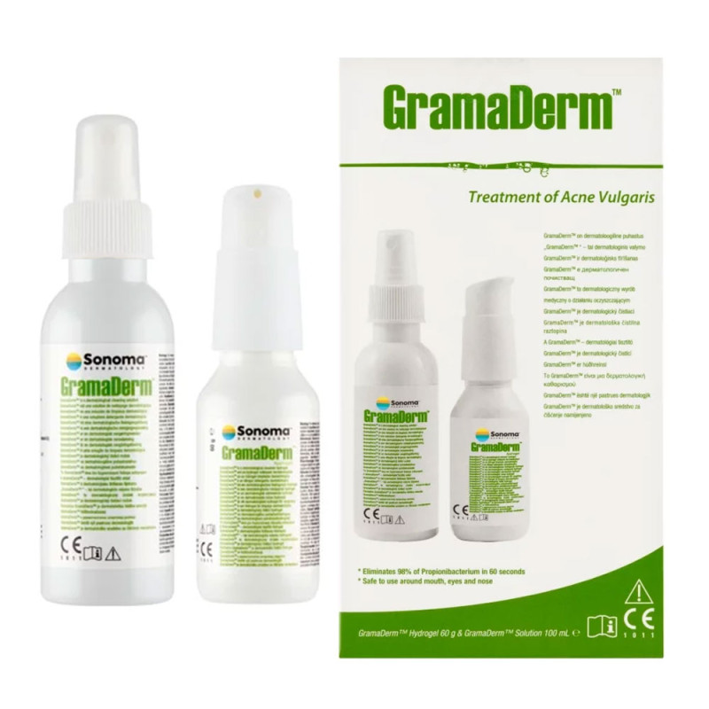 Gramaderm zestaw hydrożelu i roztworu na leczenie trądziku pospolitego 100ml+60g