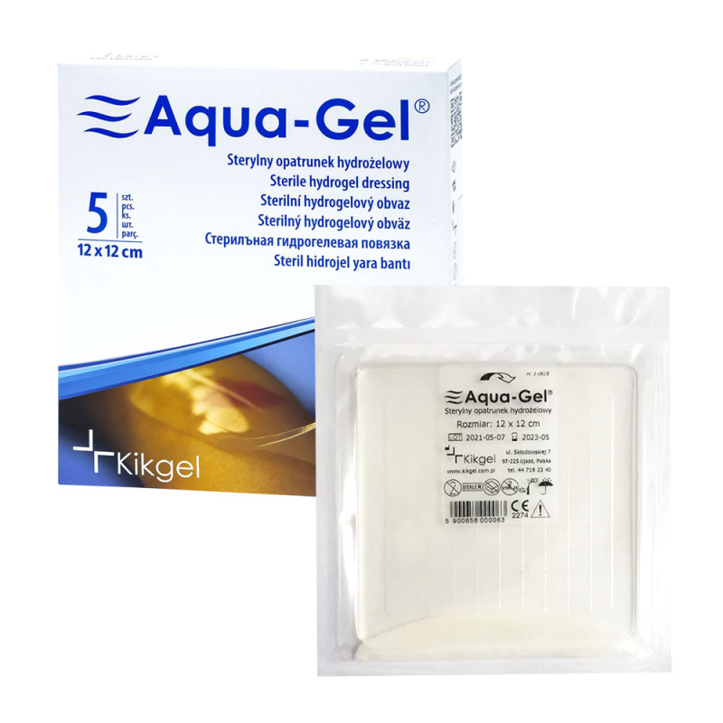 Sterylny opatrunek hydrożelowy Aqua-gel 12cm x 12cm do leczenia ran i oparzeń 5szt