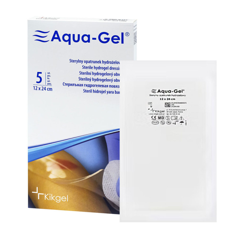 Sterylny opatrunek hydrożelowy Aqua-gel 12cm x 24cm do leczenia ran i oparzeń 5szt