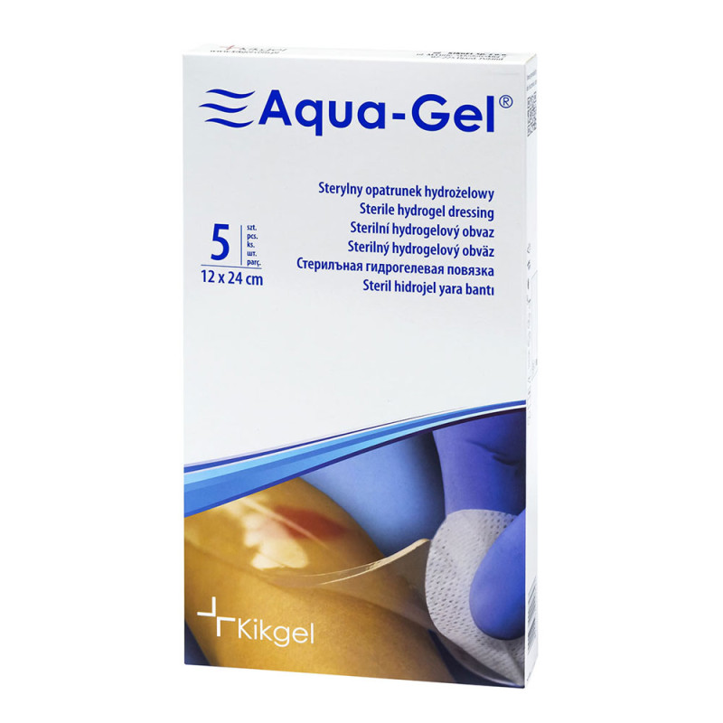 Sterylny opatrunek hydrożelowy Aqua-gel 12cm x 24cm do leczenia ran i oparzeń 5szt