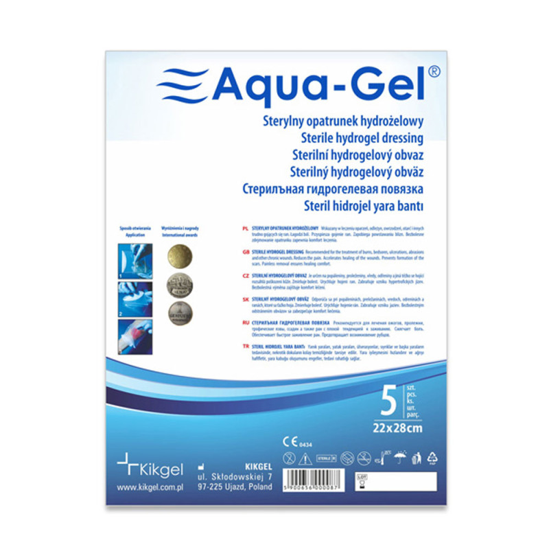 Sterylny opatrunek hydrożelowy Aqua-gel 22cm x 28cm do leczenia ran i oparzeń 5szt