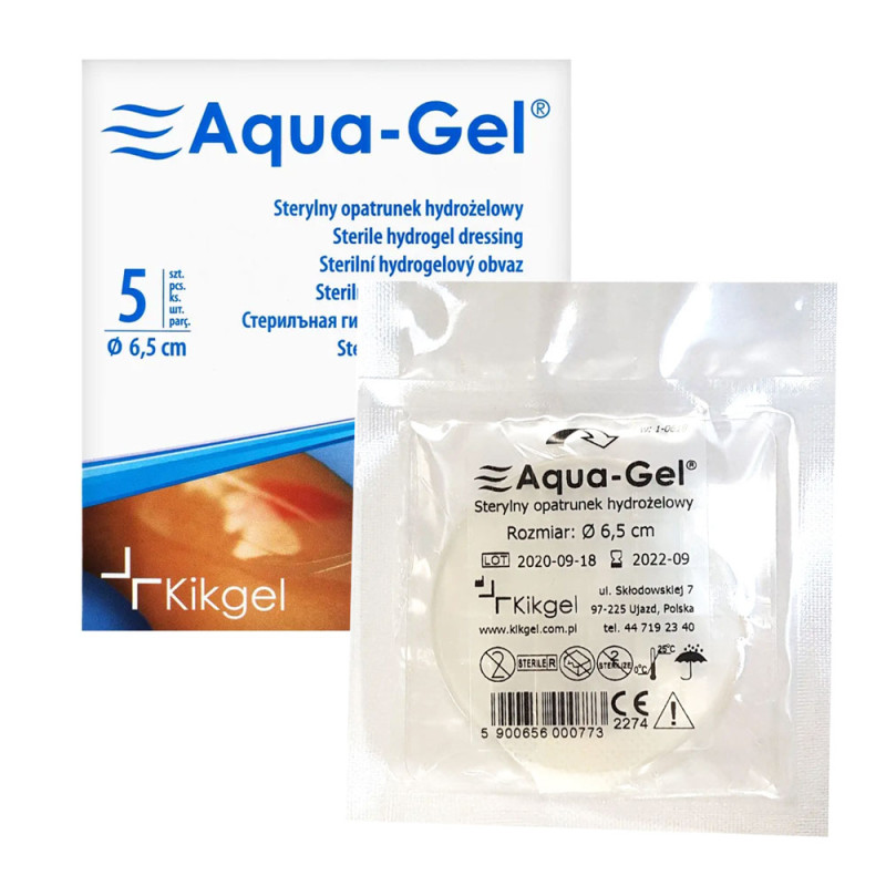 Sterylny opatrunek hydrożelowy Aqua-gel 6,5cm do leczenia ran i oparzeń 5szt