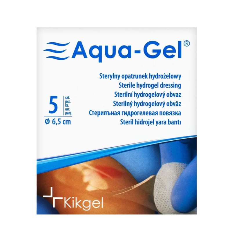 Sterylny opatrunek hydrożelowy Aqua-gel 6,5cm do leczenia ran i oparzeń 5szt