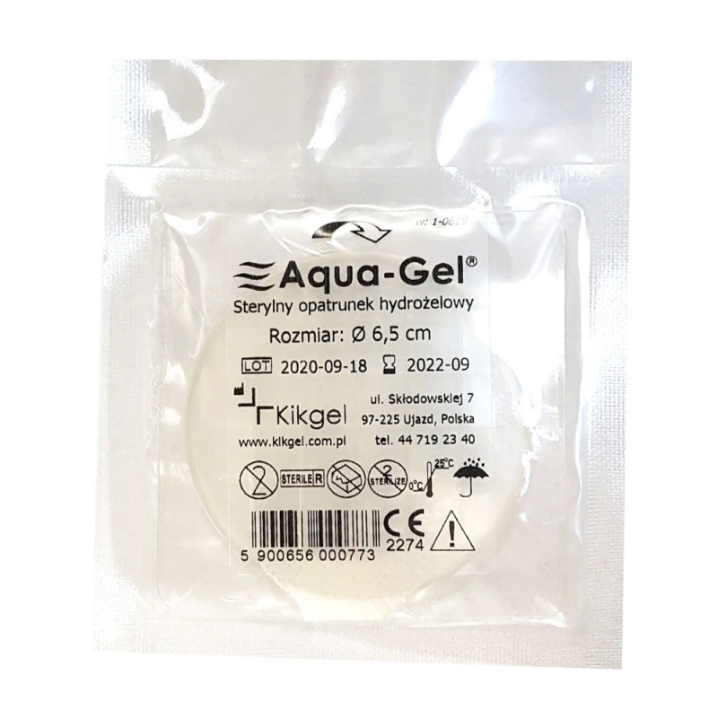 Sterylny opatrunek hydrożelowy Aqua-gel 6,5cm do leczenia ran i oparzeń 5szt