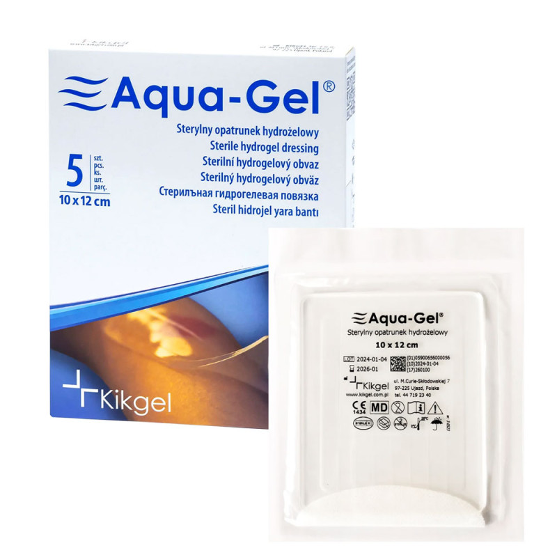 Sterylny opatrunek hydrożelowy Aqua-gel 5,5cm x 11cm do leczenia ran i oparzeń 5szt