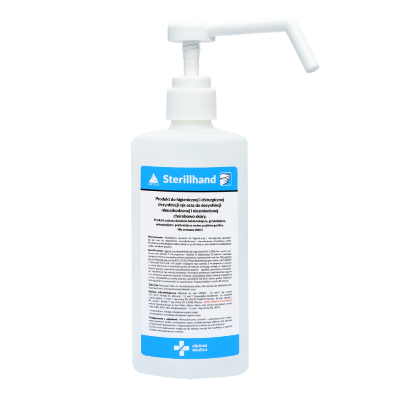 Płyn Sterillhand do higienicznej i chirurgicznej dezynfekcji rąk i skóry 500ml z pompką 24op