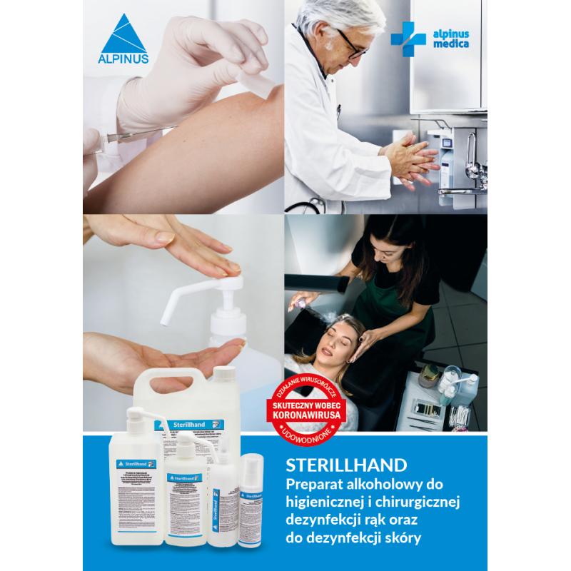 Płyn Sterillhand do higienicznej i chirurgicznej dezynfekcji rąk i skóry 500ml z pompką 24op