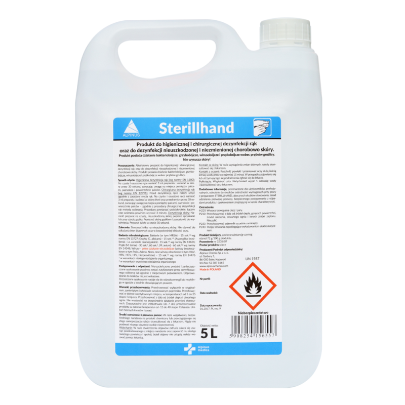 Płyn Sterillhand do higienicznej i chirurgicznej dezynfekcji rąk i skóry 5l 6op