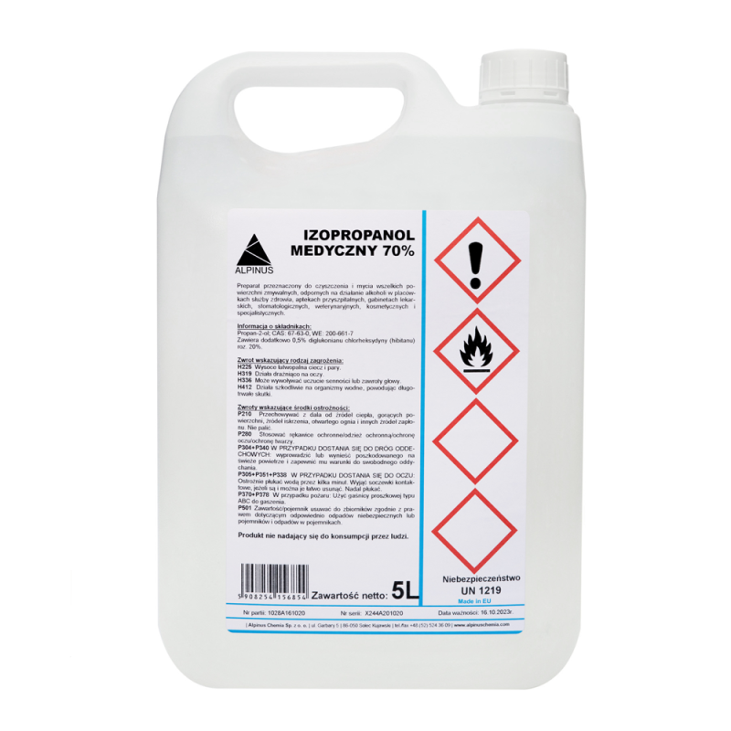 Izopropanol Medyczny 70% środek do dezynfekcji i odkażania powierzchni 5l