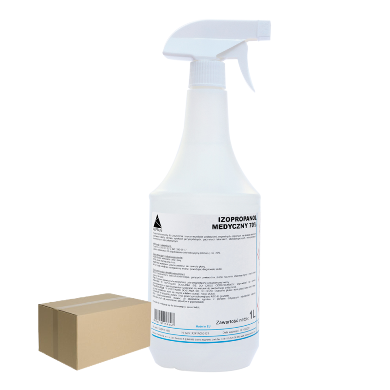 Izopropanol Medyczny 70% środek do dezynfekcji i odkażania powierzchni 1l 12op