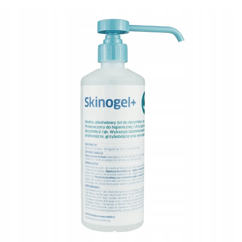 Skinogel + wodno-alkoholowy preparat w postaci żelu do higienicznej i chirurgicznej dezynfekcji rąk metodą wcierania 500ml